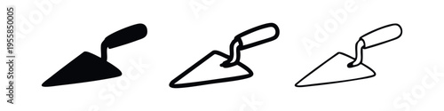 Masonry Pointing Trowel Construction Tool Icon Set, including solid and outline styles for bricklaying and plaster work