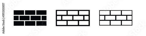 Brick Wall Pattern and Masonry Structure Icon Set, showing building blocks in solid and outline vector graphics