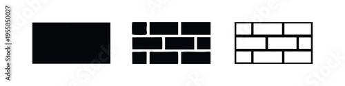 Abstract Construction Wall Building Progress Icon Set, showing masonry blocks and structure development in vector styles