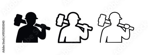 Construction Worker with Sledgehammer Icon Set