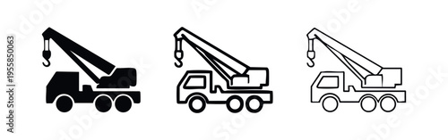 Mobile Truck Crane Construction Vehicle Icon Set