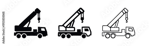 Heavy Duty Mobile Crane Truck Icon Set