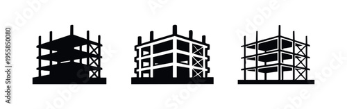 Unfinished Building Concrete Frame Icon Set