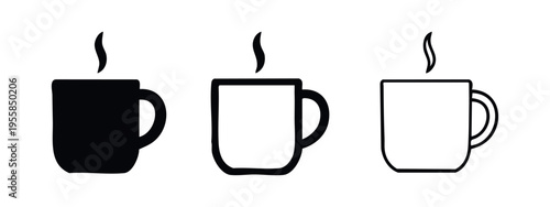 Hot Steaming Mug Icon Collection: Coffee and Tea Symbols in Solid, Outline, and Sketch Styles