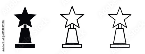 Star award trophy icon set. Symbol of excellence, best performance, achievement, and quality recognition.