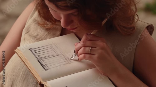 Creative person sketching pen journal