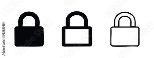 Closed Padlock Security Icons Set. Locked, Safe, Protection, and Privacy Symbol for Digital or Physical Use.