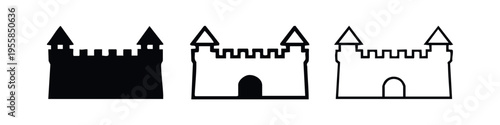 Medieval Castle Icon Set. Fortress and Fairytale Landmark Symbol for History, Security, and Fantasy.