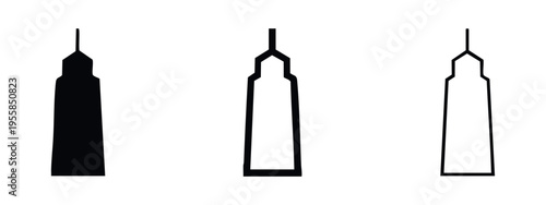 Modern Abstract Tower or Spire Vector Icon Set in Solid and Outline Styles