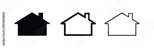 Classic House with Chimney Vector Icon Set in Solid and Outline Styles