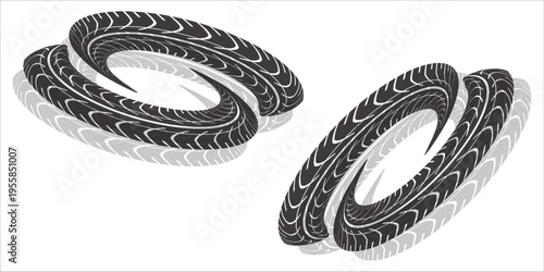 Auto tire tread grunge element. Car and motorcycle tire pattern, wheel tyre tread track. Black tyre print.