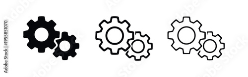 Interconnected Gears Icon Set - System, Settings, and Mechanical Engineering