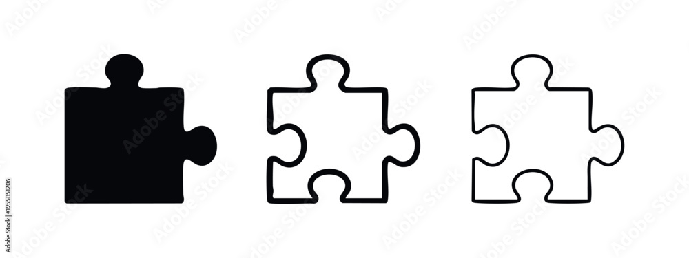 Fototapeta premium Creative jigsaw puzzle icon set, representing problem-solving, teamwork, and business strategy