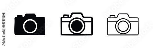 Camera icon set in filled and outline styles, depicting photography, video, and digital media symbols