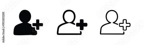Add User Profile Icon Set, New Member Registration and Account Creation Symbol Vector