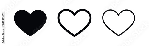 Heart love icon set. Romantic symbol for social media like, favorite button, health, and passion vector graphic.