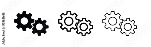Gears settings icon set. Cogwheel mechanism symbol for engineering, technology, and industrial process graphic.