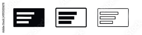 Menu icon set. Hamburger navigation or a list of items in glyph and line styles.