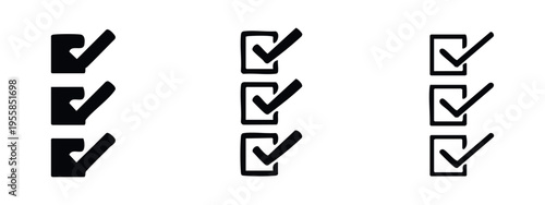 Checkbox list icon set. To-do list or completed tasks in glyph and line styles.
