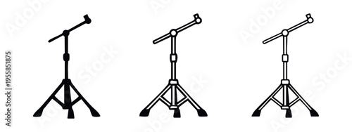 Microphone stand icon set with different styles