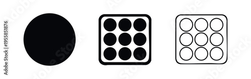 App menu grid icon set with solid and outline variations