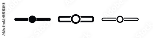 Slider or progress bar icon set. Horizontal black control elements for user interface design and web applications.