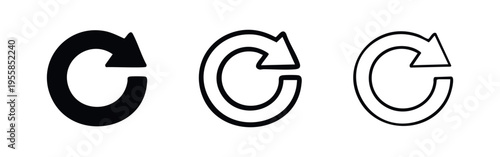 Reload and refresh icon set in various styles. Circular arrow symbols for update, sync, and restart functions.