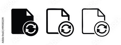 Document refresh and update icon set. File sync and reload symbols for data management UI.