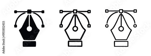 Pen tool icon set with adjustable bezier curves. Vector graphic design and illustration symbol.