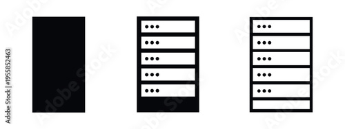 Server Rack and Data Center Icons Set in Flat and Outline Styles