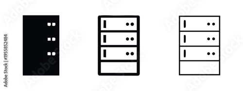 Server Computer Rack Icons in Solid and Outline Styles for Digital Systems