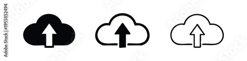 Cloud Upload and Data Transfer Icons Set with Up Arrow Symbol
