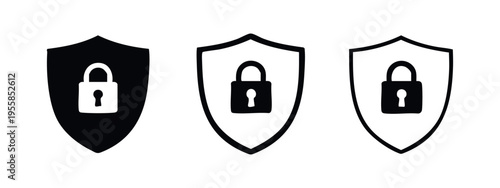 Hand-drawn style security shield with padlock icons, vector set for privacy and data protection