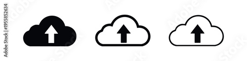 Cloud upload icon set. Data synchronization and storage symbol for web and mobile interfaces.