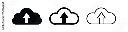 Cloud upload symbol set. Data transfer and online storage user interface icon for digital platforms.