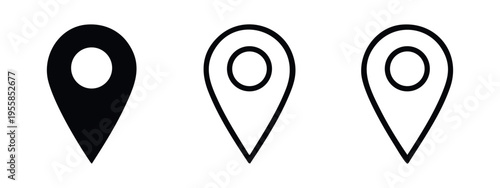 Location pin icon set. GPS map pointer and destination marker symbol for navigation and travel applications.