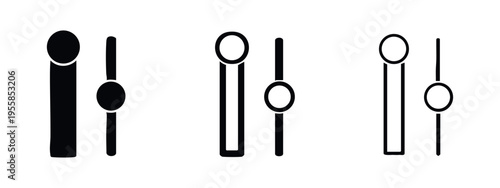 Vertical Sliders and Faders UI UX Icon Set for Audio Mixers and Controls