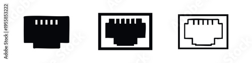 Ethernet RJ45 Connector and Port Vector Icon Set - Network LAN Symbol