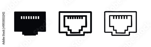 RJ45 Ethernet Network Cable Jack Icons - Internet Port Symbol Set