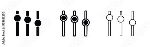 Multiple Vertical Sliders Control Interface Icons Set - Audio Mixer UI Elements