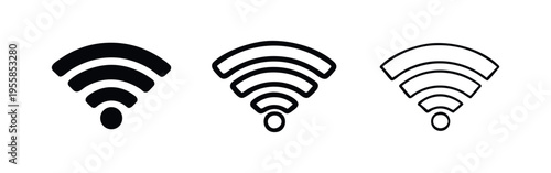 WiFi signal icon set. Wireless internet connection symbol in different styles.