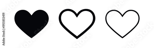 Heart icon set. Love, like, or favorite symbol in different styles, ideal for social media and apps.