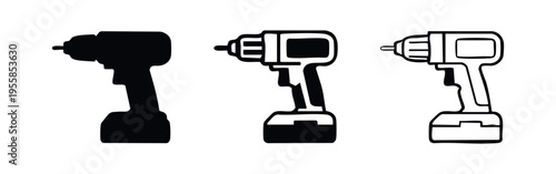 Cordless Impact Driver Icon Set. Powerful Power Tool for Driving Fasteners.