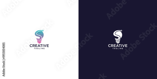 smart bulb logo icon. bulb logo technology. initial logo design S