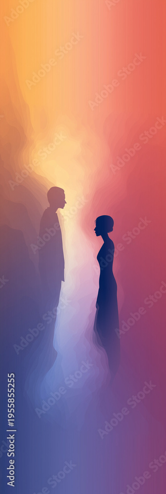 Fototapeta premium Silhouetted Couple in Colorful Abstract Light 
