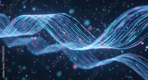 Concepto futurista de plataforma fintech de gestión financiera impulsado por IA.
 Onda digital abstracta azul futurista brillando en un fondo oscuro.