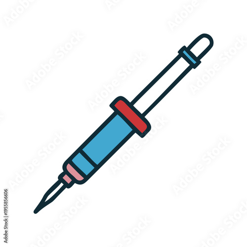 A colorful flat design illustration of a soldering iron with a blue handle.