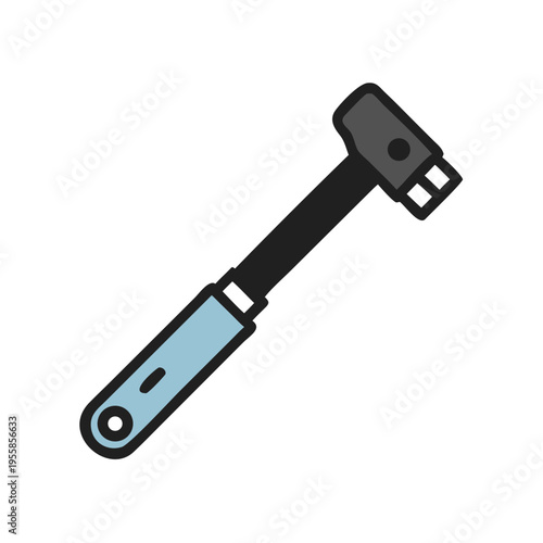 A medical reflex hammer with a blue handle for neurological examination.