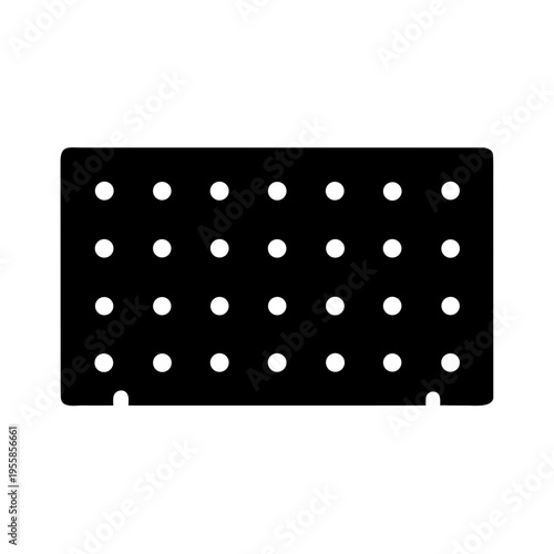 A black rectangle with an array of white circular perforations.