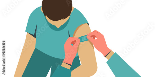 Child Receiving Bandage On Arm – Healthcare And First Aid Concept Illustration Isolated On Transparent PNG Background.